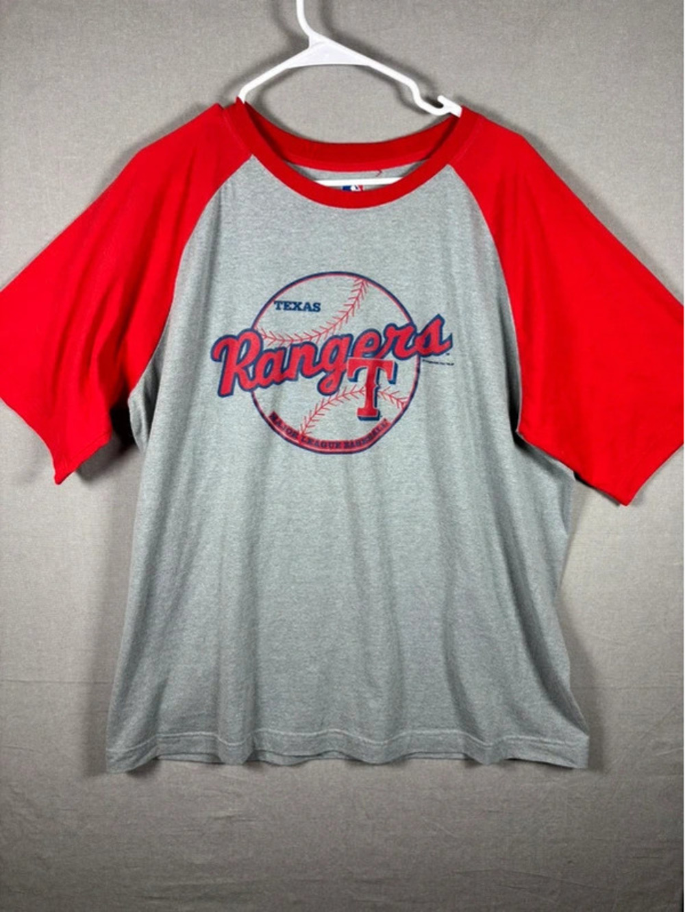 Texas Rangers MLB Baseball Raglan T-Shirt Gray Red Sleeves XL
